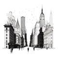 Street view of New York modern Artwork, New York in gray , American city, illustration New York Royalty Free Stock Photo