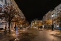 Street view at night in Bordeaux city, France. Royalty Free Stock Photo