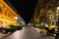 Street view at night in Bordeaux city, France. Royalty Free Stock Photo