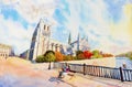 Street view, Notre Dame, famous in Paris France. Royalty Free Stock Photo