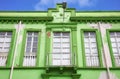 Street view of an old colonial building facade, Cuenca, Ecuador Royalty Free Stock Photo