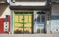 Street view of an old colonial building facade, Cuenca, Ecuador Royalty Free Stock Photo