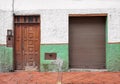 Street view of an old colonial building facade, Cuenca, Ecuador Royalty Free Stock Photo