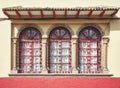 Street view of an old colonial building facade details, architecture background, Cuenca, Ecuador Royalty Free Stock Photo