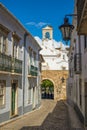 Street view of old downtown Faro - Capital of Algarve - Portugal Royalty Free Stock Photo