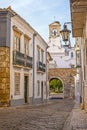 Street view of old downtown Faro - Capital of Algarve - Portugal Royalty Free Stock Photo