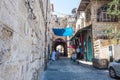 Street view of old street of Muslim quarter in the old city of Jerusalem, Israel