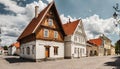 Street view of old resort Haapsalu with typical wooden houses, Estonia