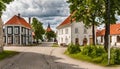 Street view old resort town Haapsalu with typical wooden houses, Estonia