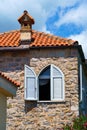 street view of the old town of Budva in Montenegro, medieval European architecture, city streets, windows with wooden shutters, Royalty Free Stock Photo