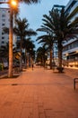 street view with palms of night Puerto De La Cruz city, Tenerife, Canary island Royalty Free Stock Photo
