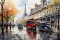 Street view of Paris with Eiffel Tower on background, France Royalty Free Stock Photo