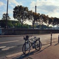 The street view of Paris and thw eiffel tower Royalty Free Stock Photo