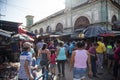 Street view with people across the market