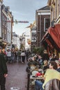 Street view and people eating, drinking outdoor in Utrecht, Netherlands Royalty Free Stock Photo