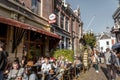 Street view and people eating, drinking outdoor in Utrecht, Netherlands Royalty Free Stock Photo