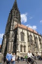 Street view, people, Lambertus church, MÃÂ¼nster Royalty Free Stock Photo