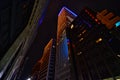 Street view from PhiTower looking up at the OneGas tower in downtown Tulsa OK at night