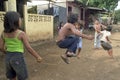 Street view with playing Nicaraguan children
