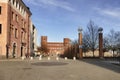 Street view with Porta Palatina, one of the ancient access gates to Turin