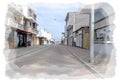Street View of Puerto Baquerizo Moreno in San Christobal Ecuador. Digital Drawing Painting