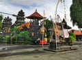 A street view on the Pura Puser Desa Bale Agung balinese hindu temple in Indonesia