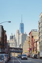 Street view on Road and Freedom Tower in New York