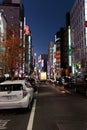 Street view of Shinjuku city in central Tokyo.