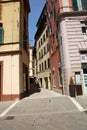 A street view of the shopping area in a port of call in Europe.