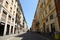 A street view of the shopping area in a port of call in Europe.