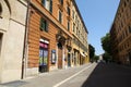 A street view of the shopping area in a port of call in Europe.