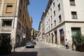 A street view of the shopping area in a port of call in Europe.