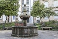 Street view,square and fountain, plaza fonseca in historic center of Santiago de Compostela,Spain.