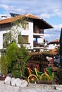 Street view and stone paved road, Bansko, Bulgaria Royalty Free Stock Photo