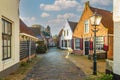 Street view during sunrise Hoofdbuurtstraat in Oud Velsen Royalty Free Stock Photo