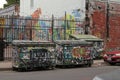 Street View with Graffiti Trash Bin