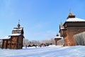 Street View of Taltsy Museum of Wooden Architecture in Winter Royalty Free Stock Photo