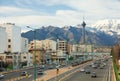 Street View of Tehran with Milad Tower and Alborz Mountains Royalty Free Stock Photo