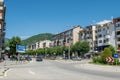 A street view in the town of Tetovo, in North Macedonia, former Yugoslavia, with apartment blocks.