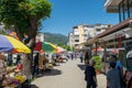 A street view in the town of Tetovo, in North Macedonia, former Yugoslavia, with apartment blocks.