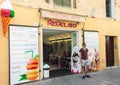 Street view of traditional italian gelateria exterior