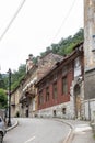 Street view vith old buildings in the old area of the city Baile Herculane, Caras-Severin, Romania. Royalty Free Stock Photo