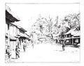 A street view of Yedo, Japan, vintage engraving Royalty Free Stock Photo