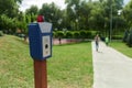 Street warning system, located in the urban landscape park Royalty Free Stock Photo