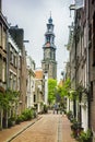 Street and Westerkerk Church tower in Amsterdam, Netherlands, Eu Royalty Free Stock Photo