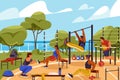 Street workout playground. Cartoon sport zone.