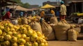 street yellow onions bag Royalty Free Stock Photo