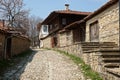 Street in Zheravna with wooden houses Royalty Free Stock Photo
