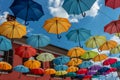 Streetart with Multicolor umbrellas in Novigrad