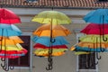 Streetart with Multicolor umbrellas in Novigrad
